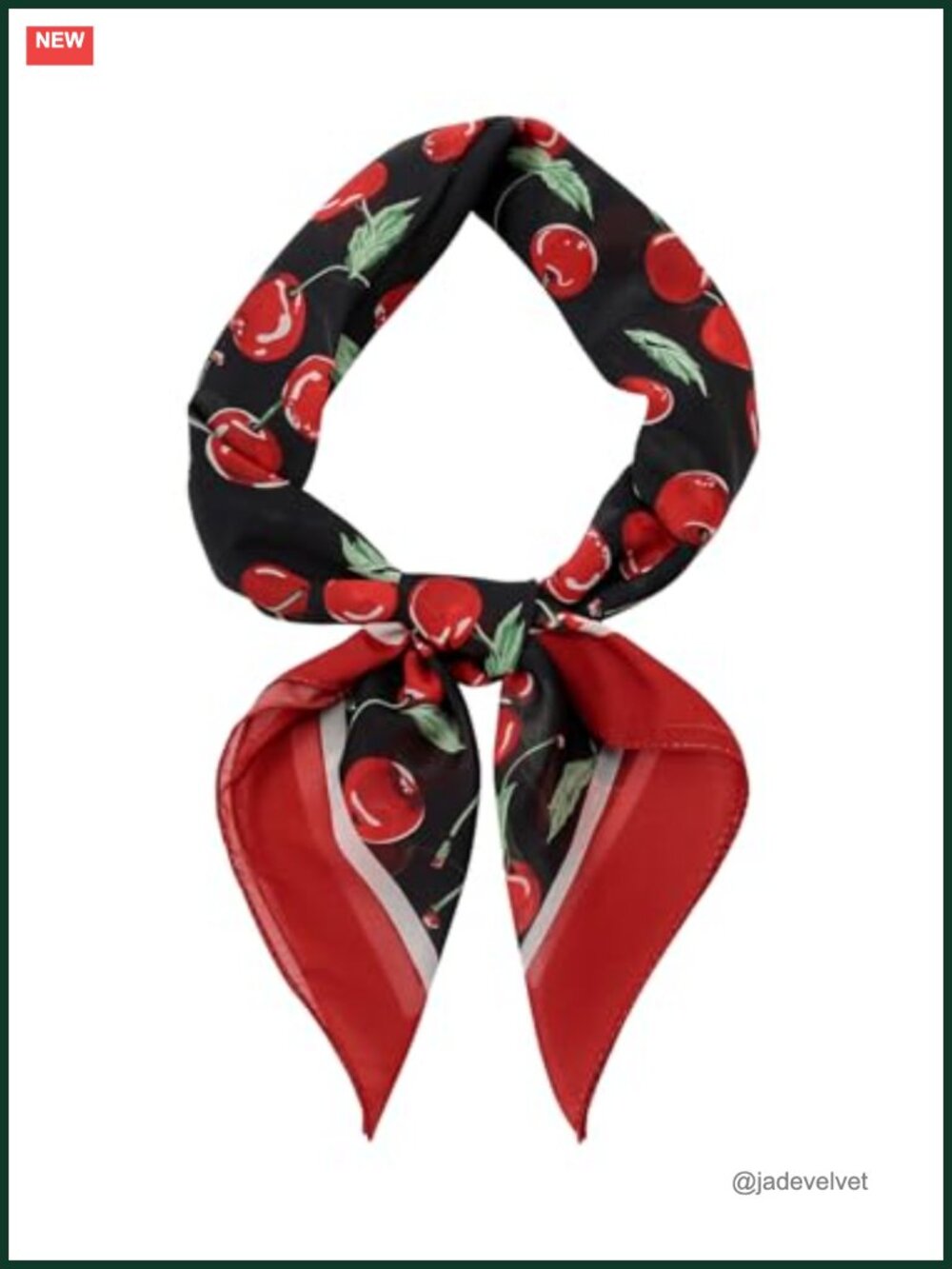 Large Square Silk Scarf Cherry Print Hair Wrap Headband Sleepwear